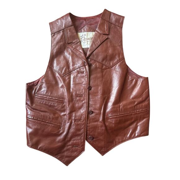 Vintage Bermans Leather Vest Brown Korea Made Western Dandy Festival Sz 14 - Picture 4 of 4